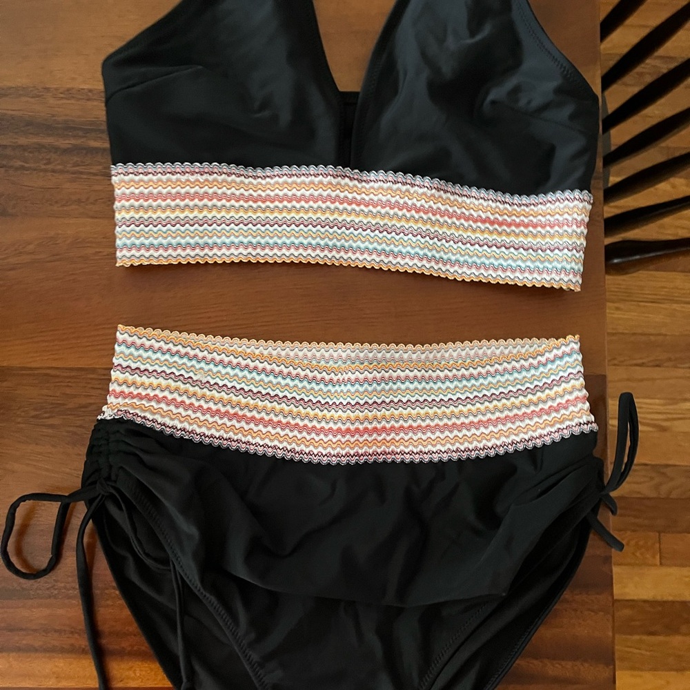 Black Bikini with Multicolor Zigzag Trim
